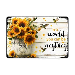 lot 4849 image: KIYOYO Creative Tin Sign Hummingbird & Sunflowers BE Kind Funny Novelty Metal Sign Retro Wall Decor for Home Garden Bars Restaurants Cafes Store Pubs Club Sign Gift 8x12 Inch - Retail $9