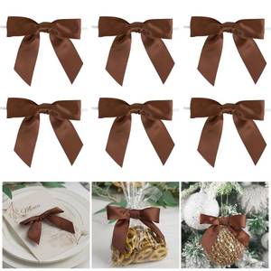 lot 4878 image: AIMUDI Brown Bows 3.5 Satin Ribbon Bows for Crafts Premade Bows with Twist Ties for Christmas Cake Pop Candy Apple Small Bows for Gift Wrapping Wedding Decor, 50 PCs - Retail $13