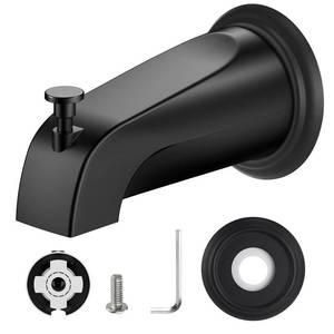 lot 4894 image: Tub Spout with Diverter, Slip-Fit Bathtub Faucet Replacement for 12 Copper Pipe, Includes Metal Cover Ring (Matte Black) - Retail $27