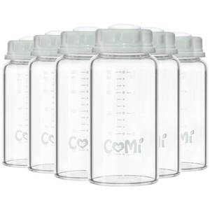 lot 4909 image: COMI Natural Glass Baby Bottle,Standard Neck Breastmilk Storage Bottle for Fridge,Breast Milk Container,Breast Pump Bottle Compatible with Medela Breast Pump,BPA Free,6PCS (5oz,6 Gray Lids) - Retail $33