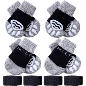 lot 4920 image: Frienda 4 Pieces Anti-Slip Socks for Cats Small Dog Socks to Prevent Licking Paws, Traction Control Boots Paw Protectors for Hardwood Floors for Puppy Small Dogs and Kittens(S,Black and Gray) - Retail $10