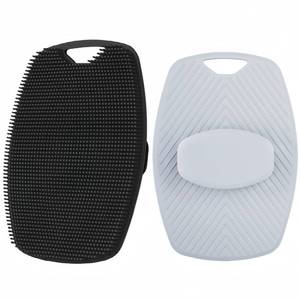 lot 4928 image: 2 Pack Silicone Body Scrubber, Highly Elastic Bristles Handheld Brush for Shower, Lather Well and Gentle Exfoliating, Makes Skin Smooth, for Women and Men, Black and Gray