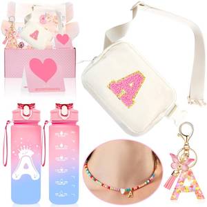 lot 4931 image: Easter Basket Stuffers Birthday Gifts for Grandkids Teens Girls, Teen Girl Gifts Trendy Stuff Easter Gifts for 4 5 6 7 8 9 10 11 12 13 Year Old Girl, Initial Fanny Pack Necklace for Toddler Kids (A) - Retail $22