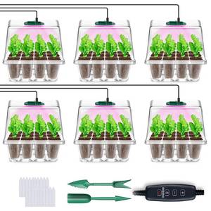lot 4932 image: YAUNGEL Seed Starter Tray with Grow Light, 6 Pack Seed Starter Kit with Timing Controller Adjustable Brightness, Thicken Seedling Starter Trays with Humidity Domes Heightened Lids, Transparent - Retail $33