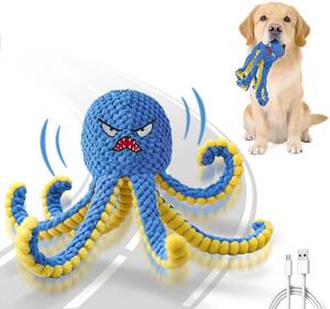 lot 4933 image: Qraxond Interactive Dog Toys Octopus,Durable Automatic Jumping Dog Toy to Keep Them Busy,Squeaky Moving Tug of War Doggie Toy,USB Rechargeable,Not for Aggressive Chewers (Blue) DAMAGE SEE PHOTO - Retail $25