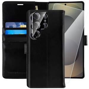 lot 4939 image: MONASAY Wallet Case Fit for Samsung Galaxy S25 Ultra 6.9 inch, Lens & Glass Screen Protector Included RFID Blocking Flip Folio Leather Cell Phone Cover with Credit Card Holder, Black - Retail $21