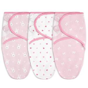 lot 4942 image: SANDJEST Baby Swaddle Blanket, 0-3 Months, Cotton Arm-in Sleep Sack, Wearable Blankets Wrap for Newborn Infant Girls, Boys (Rabbit, Heart, Bow, Pack of 3) - Retail $29