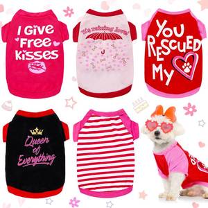 lot 4957 image: Weewooday 5 Pieces Dog Shirt Bulk Dog Pink Hearts Clothes Heart Pet Shirts for Small Dogs Girl Dogs Puppy Clothes for Chihuahua Yorkie Bulldog Schnauzer Breathable Shirt Vest (Small) - Retail $14