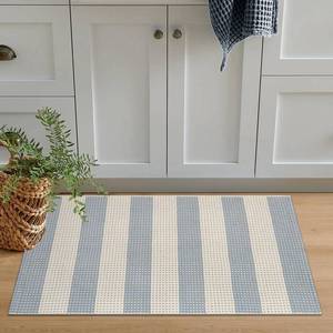 lot 4962 image: OJIA Front Door Mats Outdoor 24x36 Machine Washable Indoor Outdoor Rugs Doormat Cotton Woven Entry Rug Striped Small Area Rugs for Front PorchBathroomFarmhouseHome Entrance (BlueWhiteTan)