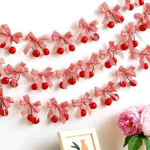 lot 4967 image: Suncalla 24 Pcs Cherry Party Decorations Cherry Pink Bow Garland Decor Shes The Cherries on Top Party DIY Fruit Hanging Ornaments for Wedding Baby Shower Bachelorette(Red Plaid) - Retail $19
