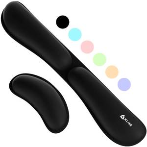lot 4968 image: KLIM Mouse & Keyboard Wrist Rest Set - Silky Gel Memory Foam - Ergonomic Wrist Rest for Computer Keyboard, Wrist Pad for Keyboard  Wrist Rest for Mouse - for Gaming and Office - Pain Relief - Black - Retail $8
