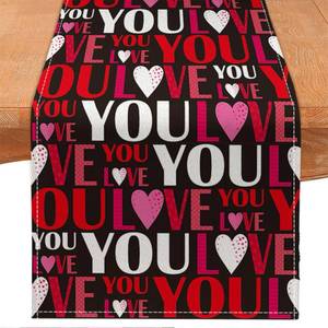 lot 4980 image: Love Valentines Table Runner,Pink Red Sweet Valentines Day Table Runners Anniversary Wedding Kitchen Dining Decoration for Home Party Decor 13x72 Inch (Black Red and Pink, 13x72 Inch)