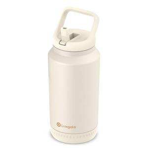 lot 4988 image: Luxgola 64 oz Insulated Water Bottle, Half Gallon Stainless Steel Vacuum Tumbler with Flip Straw Lid and Top Handle - Keeps Drinks ColdHot, Wide Mouth, Leak Proof, BPA-free, Non-slip Base (Cream) - Retail $30