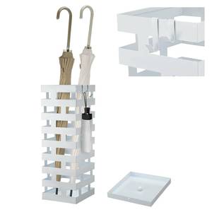 lot 4990 image: Tudomro Umbrella Stands for Entryway Large Metal Umbrella Holder 6.3 x 5.5 x 16.5 Inches with Removable Water Tray and Hooks Decor Freestanding Rectangular Storage Hollow Rack for Home Office (White) - Retail $32