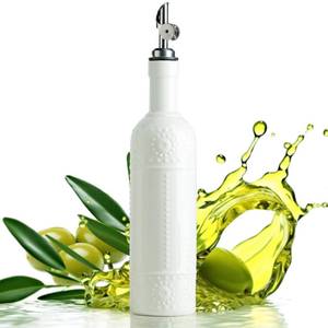 lot 4996 image: LYEOBOH Olive Oil Dispenser Bottle with Spout, 17 OZ Oil Dispenser for Kitchen, Ceramic Dispensing Bottles for Kitchen, Cooking, Gravity Spout, Housewarming Gift - Retail $23