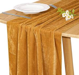 lot 5001 image: JALANCY Velvet Table Runner 20 x 120 Inches 10ft Luxurious Thick Soft Velvet Christmas Thanksgiving Wedding Reception Table Runner for Party Reception Decorations(Gold, 1 Pack)