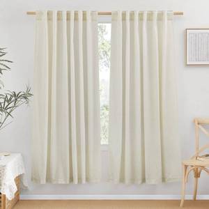 lot 5016 image: NICETOWN Linen Curtains for Bedroom Off White, Retro Rod Pocket &amp Back Tab Thick Flax Semi Sheer Privacy Added Boho Window Treatment Light Filtering for FlatApartment, 55 W x 72 L, 2 Panels