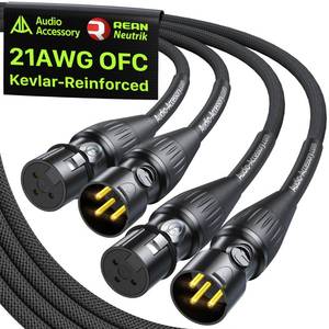 lot 5024 image: AA AUDIO ACCESSORY XLR Cables 10ft 2 Pack, Neutrik REAN Gold-Pin Connectors, 21AWG OFC, Kevlar-Reinforced 10X Heavy Duty Nylon Braided, Dual Shielded Noiseless Balanced Microphone Cable for Shure Mic - Retail $20
