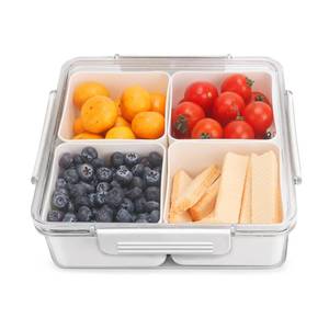 lot 5027 image: Divided Serving Tray with Lid, Removable Divided Platter Snack Box, Food Storage Charcuterie Containers with 4 Compartments for Christmas Party, Veggies, Snack, Fruit, Nuts, Candy, Cracker, Chip - Retail $20