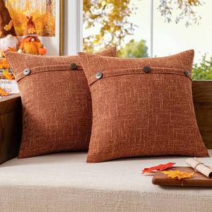 lot 5030 image: MIULEE Set of 2 Linen Throw Pillow Covers Cushion Case Fall Triple Button Vintage Farmhouse Pillowcase for Couch Sofa Bed Living Room 20 x 20 Inch Rust - Retail $19