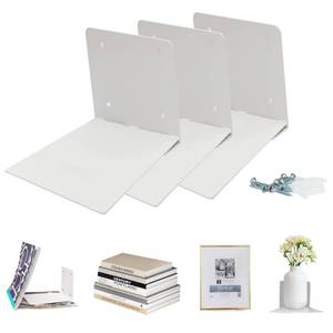 lot 5032 image: STORAGE MANIAC Floating Book Shelves for Wall Mounted Invisible Floating Bookshelves Heavy-Duty Steel Hidden Bookshelf Hanging Bookshelves for Bedroom Living Room Office, White 3-Pack Extra Large - Retail $30