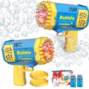 lot 5033 image: LUSJNGE 2 Bubble Gun with 2 Bottles Refill Solution for Kids, 40-Hole Light Up Bubble Machine for Toddlers 1-3, Blue Bubble Blaster Maker, Party Favors Toys for Boys Girls 4-8 Birthday Gifts - Retail $20