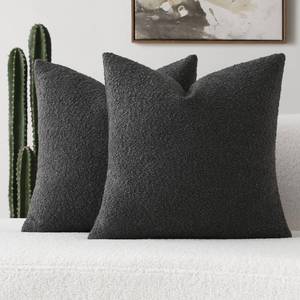 lot 5039 image: FUTEI Pack of 2 Dark Grey Decorative Throw Pillow Covers 18x18 Inch Soft Cozy Solid Boucle Textured Cushion Case,Modern Home Decor for Couch Bed Living Room - Retail $24