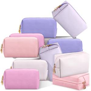 lot 5050 image: Kigeli Multi Pcs Aesthetic Makeup Bags PU Leather Cosmetic Pouches Waterproof Plain Toiletry Bags Makeup Pouches Bulk for Women Party Gift Travel Storage Organizer(Pink Purple) - Retail $38