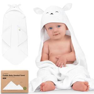 lot 5065 image: KeaBabies Hooded Baby Towel for Newborn - Viscose Derived from Bamboo Large Baby Bath Towels with Hood for Boys, Girls, Toddler, Extra Absorbent & Soft Newborn Bath Essentials (Lamb, Regular) - Retail $19