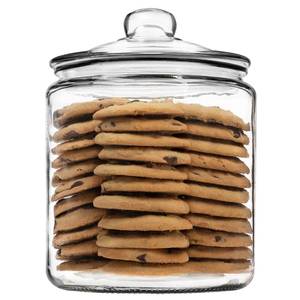 lot 5079 image: 1 Gallon Glass Cookie Jar with Lid Glass Jar with Lid - Airtight Food Storage Container for Cookies, Candy, Flour, Dog Treats Clear Large Kitchen Jar for Pantry - Glass Containers with Lids - Retail $36