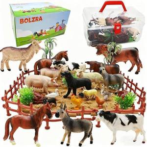 lot 5082 image: BOLZRA Farm Animal Figurines, Realistic Plastic Animals Toys with Fences Building Blocks, Farm Figures Playset Educational Christmas Birthday Gift for Kids & Toddlers - Retail $21