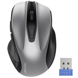 lot 5093 image: TECKNET Wireless Mouse, 2.4G Ergonomic Optical Mouse, Computer Mouse for Laptop, PC, Computer, Chromebook, Notebook, 6 Buttons, 24 Months Battery Life, 2600 DPI, 5 Adjustment Levels - Silver - Retail $20