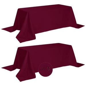 lot 5116 image: Fokitut 2 Pack Waterproof Rectangle Tablecloth, 90x156 Inch,Stain Resistant and Wrinkle Polyester Table Cloth, Fabric Table Cover for Kitchen Dining, Wedding, Party, Holiday Dinner-Burgundy - Retail $40