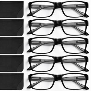 lot 5135 image: Gaoye Reading Glasses Blue Light Blocking, Readers for Women Men Anti Glare Filter Lightweight Spring Hinge Eyeglasses (5-pack Light Black with Case, 1.25) - Retail $12