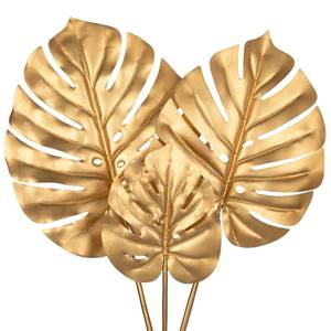 lot 5140 image: DILATATA 3 Pcs Artificial Monstera Leaves With Long Stem - Golden Tropical Plant, Gold Palm Leaves, Philodendron Fronds for Wedding, Hawaiian Luau, Jungle Party Decorations - Retail $22