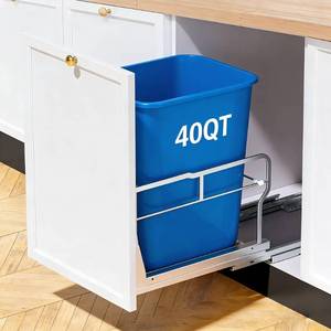 lot 5143 image: 40QT Pull Out Trash Can Under Cabinet with Soft-Close Slides, 13 W X 18 D Heavy Duty Under Sink Trash Can Kit for Kitchen, Garbage Can Not Included, Requires Minimum Cabinets Opening, Up to 100 lb - Retail $50