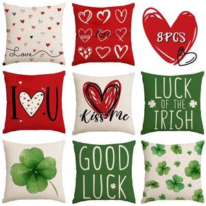 lot 5148 image: RGQSUN Set of 8 Valentines Day Pillow Covers & St Patricks Day Pillow Covers 18 x 18inch,Love Heart Throw Pillowcase Decorative Shamrock Lucky Pillow Cases for Farmhouse Home Sofa Bed Decoration - Retail $20