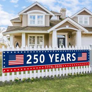 lot 5155 image: Probsin 250th Anniversary Banner 120 x 20 Freedom 250 Years Birthday 1776-2026 American Flag Patriotic Party Supplies Home Decorations for Outdoor, Indoor, Yard, Garden, Porch, Lawn - Retail $12