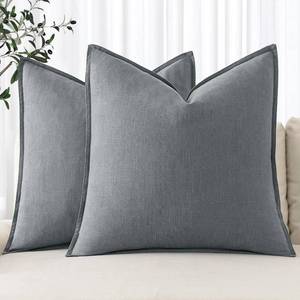 lot 5158 image: MIULEE Decorative Linen Euro Sham Pillow Covers 26x26 Gray Boho Farmhouse Neutral Couch Throw Pillows for Bed Pack of 2 Accent Modern Pillowcase Sofa Livingroom Home Decor - Retail $37