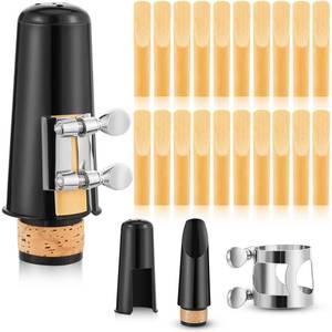 lot 5160 image: Boao 24 Pcs Clarinet Mouthpiece Kit Clarinet Reeds 2.5 Mouthpiece Kit with Ligature Plastic Cap Bb Accessory Strength Reeds with Storage Box for Replacement Supply - Retail $19