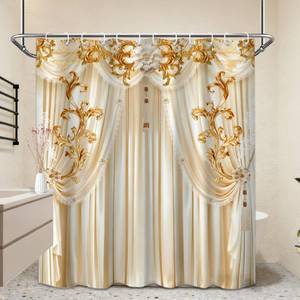 lot 5164 image: EoExlup Elegant Beige Shower Curtain Cream Modern Luxury European Shower Curtains for Bathroom Decor, Waterproof Polyester Cloth Fabric with Hooks, 70 X 72 in - Retail $20