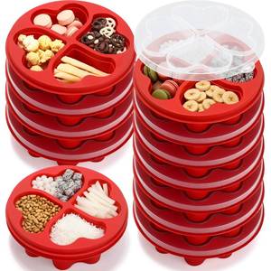 lot 5172 image: FoldTier 6 Pcs 6.8 Inch Valentines Day Mini Snack Box Divided Dessert Serving Tray Heart Red 4-compartment Snack Container Box with Lids for Christmas Mothers Day Lunch Meal - Retail $23