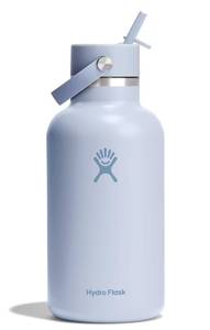 lot 5176 image: Hydro Flask Water Bottle - Insulated Stainless Steel - Wide Mouth Flex Straw Lid, Non Spill, Leakproof and Refillable in 64 Oz Surf Blue SMALL DENT - Retail $65
