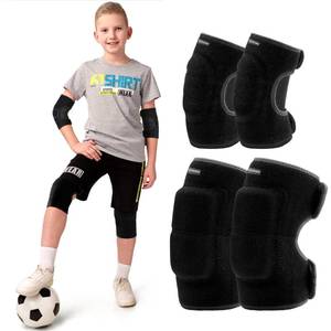 lot 5186 image: YEEKORO Knee Pads Elbow Pads Set for Kids, Youth Adjustable Knee Elbow Pads Protective Sets with Thickened SBR Pads for Riding Rollerblading Skating Skateboarding Snowboarding Volleyball(Black Large) H - Retail $26