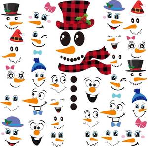 lot 5192 image: Wninbu 29 PCS Snowman Face Stickers for Crafts Christmas Ornaments,Snowman Faces Decals Vinyl,Christmas Stickers for Wall Window Cling Glass Fridge Decor Party Supplies Decoration