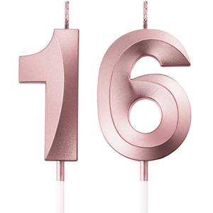 lot 5195 image: BBTO Birthday Candles Number Candles Cake Topper Decoration for Birthday Wedding Anniversary Celebration Supplies(Rose Gold,16th)