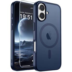 lot 5196 image: SUPFINE Magnetic for iPhone 17 Case with Screen Protector (Compatible with MagSafe)(Military Grade Drop Protection) Translucent Matte Shockproof with Anti-Fingerprint Phone Cover,Dark Blue - Retail $14