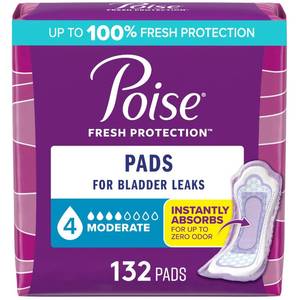 lot 5200 image: Poise Incontinence & Postpartum Pads for Bladder Leaks, 4 Drop Moderate Absorbency, Regular Length, 132 Count, Packaging May Vary - Retail $29