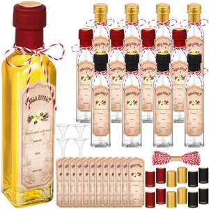 lot 5201 image: Tioncy 12 Pcs Vanilla Extract Bottles for Homemade Vanilla Jar Glass Square Bottle with Cap Shrink Band Sticker Syrup Food Storage Canister for Liquids Bean Sauce Spice Gift Giving (Mixing,8.5 oz) - Retail $27