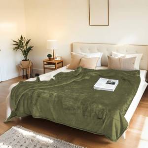 lot 5202 image: Electric Heated Blanket Throw Size 50x60 - Flannel & Sherpa Fabric Dual-Sided, 6 Heat Settings & 1-3 Hours Auto Off, Soft & Cozy Warming Throw for Home, Office, or Bed, Machine Washable, Olive Green - Retail $28